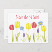 Carte Postale Faire-part Enregistrer La Date Fleurs De Tulipes Jaunes Rouge (Devant / Derrière)