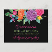 Carte Postale Faire-part Enregistrer la date Fleurs Fiesta Noir et Floral (Devant)