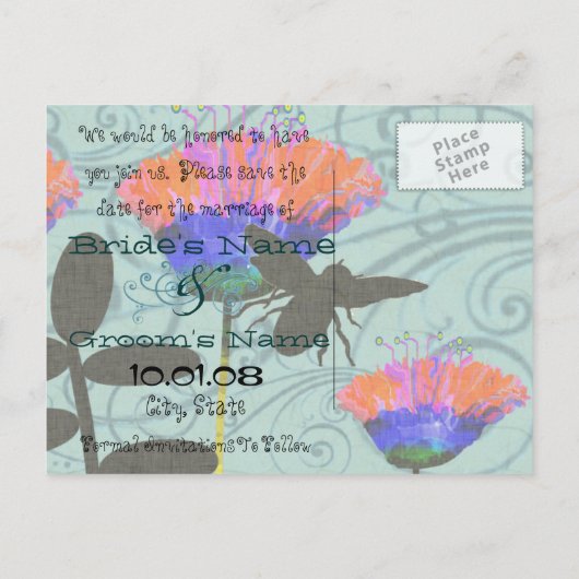 Carte Postale Faire-part Enregistrer La Date Fleurs Sauvages - Customisé (Dos)