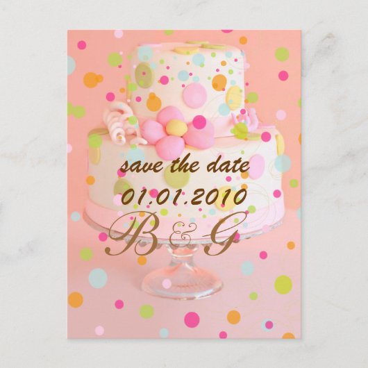 Carte Postale Faire-part Enregistrer la date, gâteau mariage (Devant)