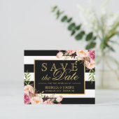 Carte Postale Faire-part Enregistrer la date - Gold Floral Black & White St (Debout devant)