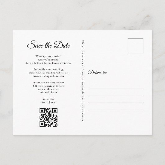 Carte Postale Faire-part Enregistrer la date Gold Heart Calendar QR Code (Dos)