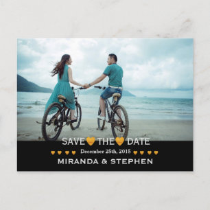 Carte Postale Faire-part Enregistrer la date Gold Heart Modern Mariage Phot