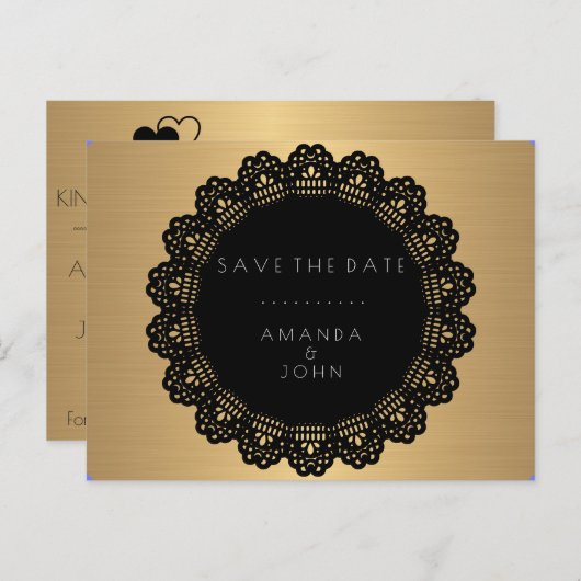 Carte Postale Faire-part Enregistrer la date Golden Minimalism Noir (Devant / Derrière)