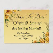 Carte Postale Faire-part Enregistrer La Date Golden Yellow Flowers Mariage (Devant)