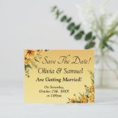 Carte Postale Faire-part Enregistrer La Date Golden Yellow Flowers Mariage (Debout devant)