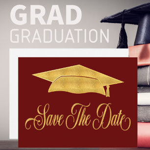 Carte Postale Faire-part Enregistrer La Date Graduation Faux Gold Grad