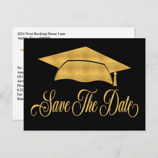 Carte Postale Faire-part Enregistrer La Date Graduation - Faux Gold Grad Ca (Devant / Derrière)