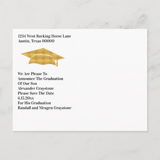 Carte Postale Faire-part Enregistrer La Date Graduation - Faux Gold Grad Ca (Dos)