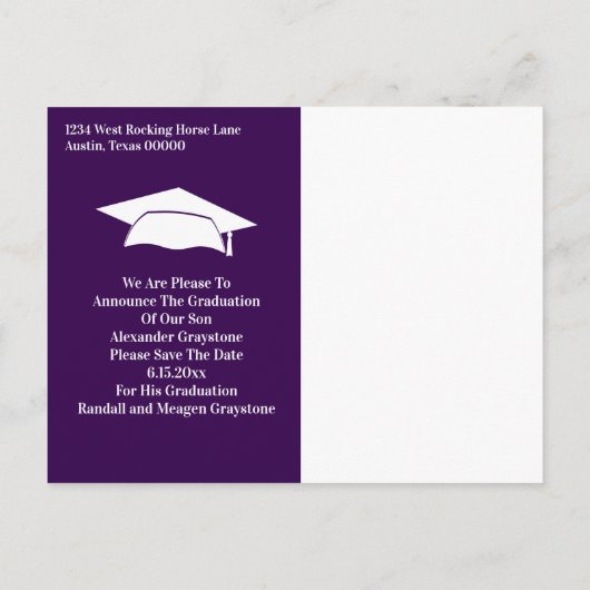 Carte Postale Faire-part Enregistrer La Date Graduation Simple Purple Schoo (Dos)