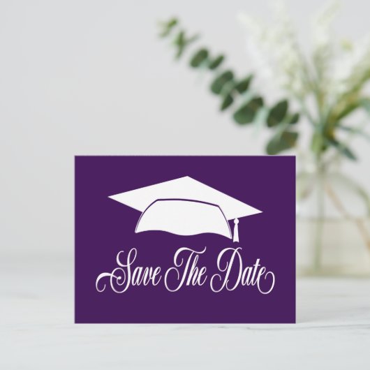 Carte Postale Faire-part Enregistrer La Date Graduation Simple Purple Schoo (Debout devant)