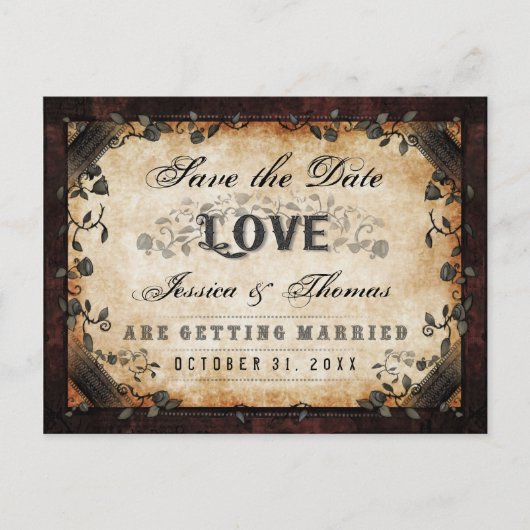 Carte Postale Faire-part Enregistrer la date Halloween gothique Brown PHOTO (Devant)