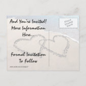 Carte Postale Faire-part Enregistrer La Date Hearts Sand Beach Wedding Cart (Dos)