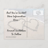 Carte Postale Faire-part Enregistrer La Date Hearts Sand Beach Wedding Cart (Dos)