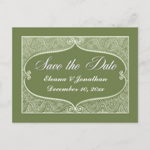 Carte Postale Faire-part Enregistrer la date Jade en argent, sauge