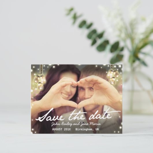 Carte Postale Faire-part Enregistrer la date Jam Jar Light Rustic Postcard (Debout devant)