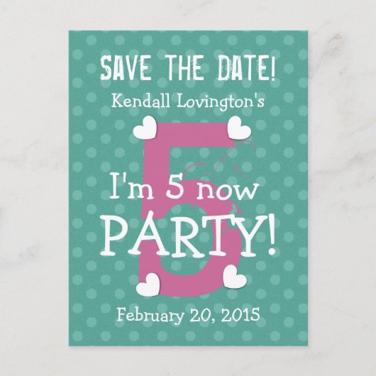 Carte Postale Faire-part Enregistrer la date Je suis cinq fête d'anniversai (Devant)