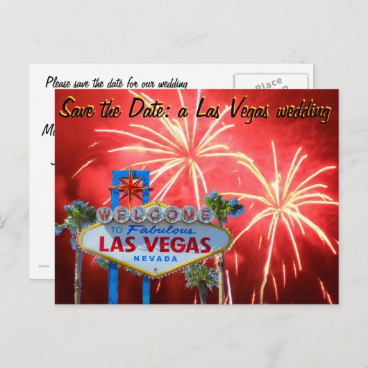 Carte Postale Faire-part Enregistrer la date Las Vegas Mariage Fireworks (Devant / Derrière)