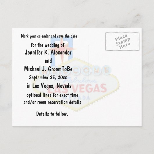 Carte Postale Faire-part Enregistrer la date Las Vegas Mariages (Dos)