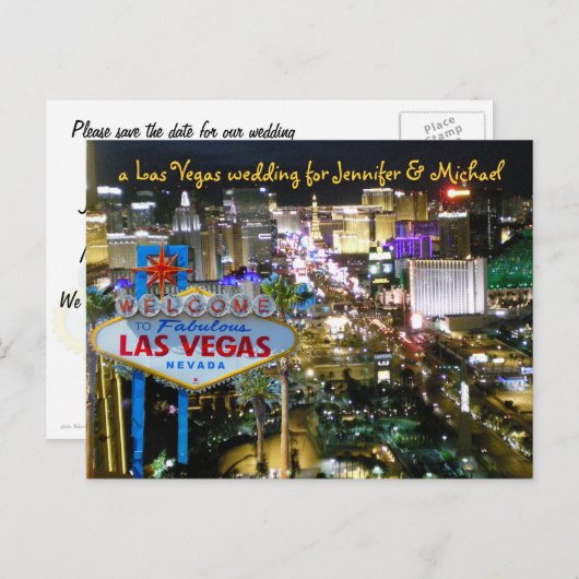 Carte Postale Faire-part Enregistrer la date Las Vegas Mariages Plutôt rose (Devant / Derrière)