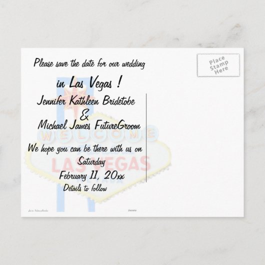 Carte Postale Faire-part Enregistrer la date Las Vegas Mariages Plutôt rose (Dos)