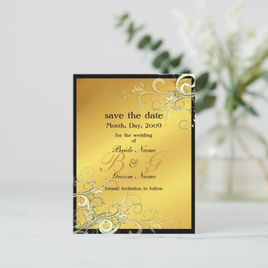 Carte Postale Faire-part Enregistrer la date, les tourbillons de crème mono (Debout devant)