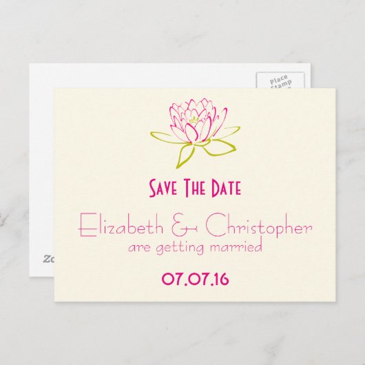 Carte Postale Faire-part Enregistrer La Date Lotus Flower / Water Lily (Devant / Derrière)