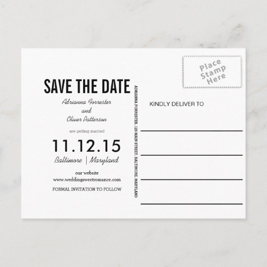 Carte Postale Faire-part Enregistrer la date manuscrite Faux Gold Foil Phot (Dos)