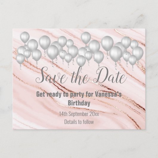 Carte Postale Faire-part Enregistrer la date Marble Balloon Sparkle All Occ (Devant)