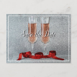 Carte Postale Faire-part Enregistrer la date Mariage Champagne Glasses Cart
