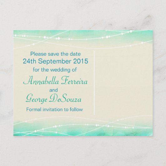 Carte Postale Faire-part Enregistrer la date mariage de la mer scintillante (Dos)