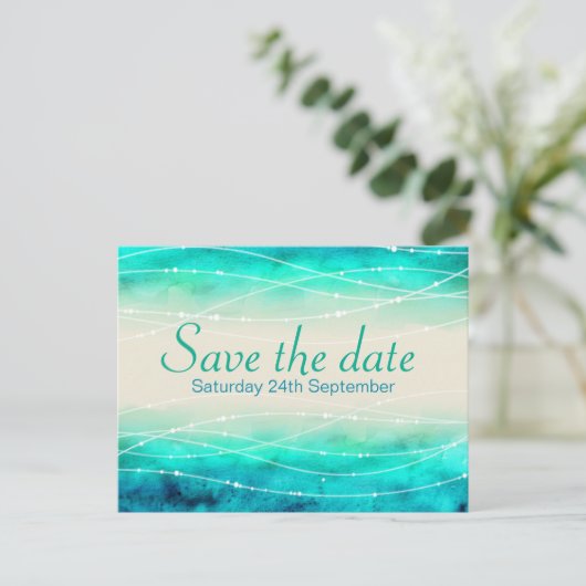 Carte Postale Faire-part Enregistrer la date mariage de la mer scintillante (Debout devant)