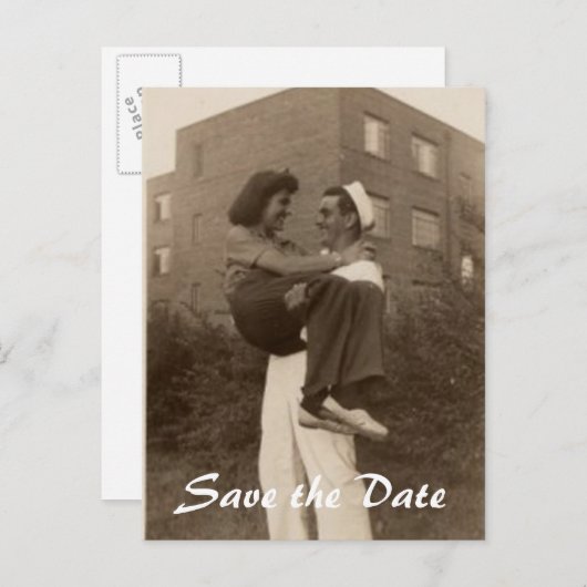 Carte Postale Faire-part Enregistrer la date Mariage militaire (Devant / Derrière)