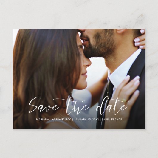 Carte Postale Faire-part Enregistrer la date Mariage Photo Chic Script élég (Devant)