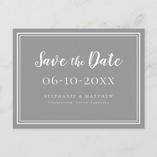 Carte Postale Faire-part Enregistrer La Date Mariage Ultimate Grey Simple M (Devant)