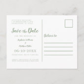 Carte Postale Faire-part Enregistrer La Date Mariage Vert & Blanc Simple Mo (Dos)