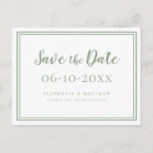 Carte Postale Faire-part Enregistrer La Date Mariage Vert & Blanc Simple Mo (Devant)