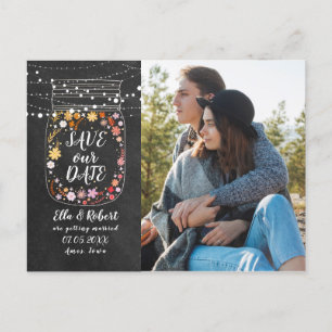 Carte Postale Faire-part Enregistrer la date Mason Jar String Lights Boho P