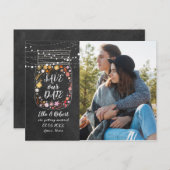 Carte Postale Faire-part Enregistrer la date Mason Jar String Lights Boho P (Devant / Derrière)