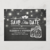 Carte Postale Faire-part Enregistrer La Date Mason Jar String Lights Chalkb (Devant)