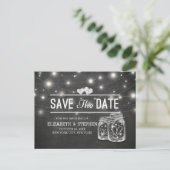 Carte Postale Faire-part Enregistrer La Date Mason Jar String Lights Chalkb (Debout devant)