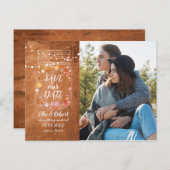 Carte Postale Faire-part Enregistrer la date Mason Jar String Lights Rustic (Devant / Derrière)