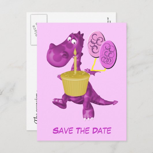Carte Postale Faire-part Enregistrer la date mignonne violet dragon Ballons (Devant / Derrière)