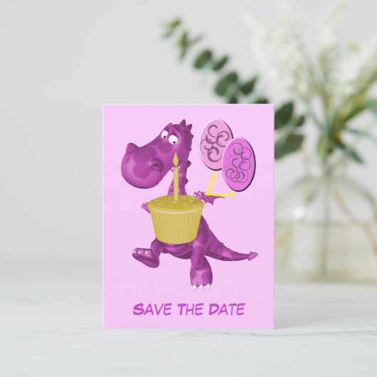 Carte Postale Faire-part Enregistrer la date mignonne violet dragon Ballons (Debout devant)