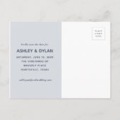 Carte Postale Faire-part Enregistrer la date Moderne Brush Script Denim Blu (Dos)