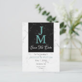 Carte Postale Faire-part Enregistrer La Date, Monogramme Marbre Blanc & Noi (Debout devant)