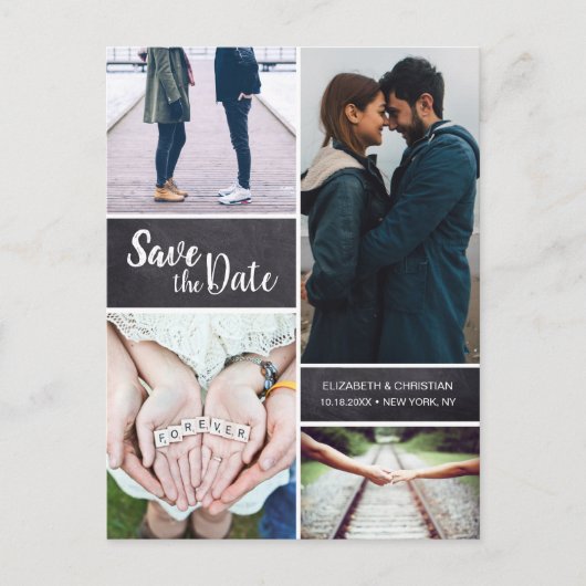 Carte Postale Faire-part Enregistrer la date Multiphoto Collage vertical Pe (Devant)