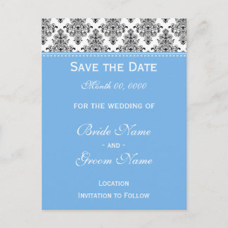 Carte Postale Faire-part Enregistrer la date - Noir & Blanc & Bleu clair