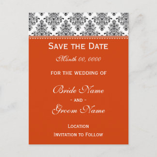 Carte Postale Faire-part Enregistrer la date - noir & blanc & orange