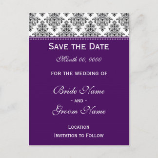 Carte Postale Faire-part Enregistrer la date - noir & blanc & violet
